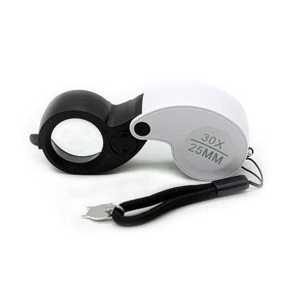 Лупа складная 30х, диам. 25 мм, с подсветкой, 2 LED