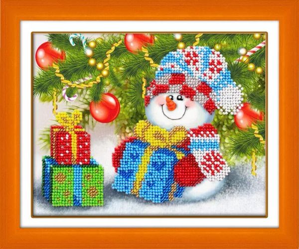 Набор для вышивания бисером Паутинка, Снеговичок 18х14 см