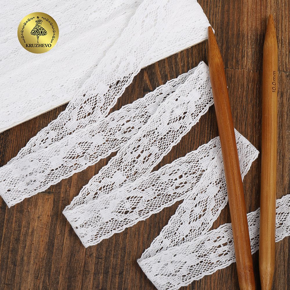 Кружево вязаное (тесьма) 30 мм / 10 метров, 2525, тонкая нить, цв.01 белый, Kruzhevo