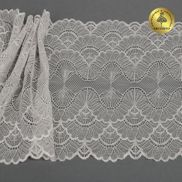 Кружево эластичное (стрейч) 8034 195мм цв.F102 молочный, 10 метров, Kruzhevo