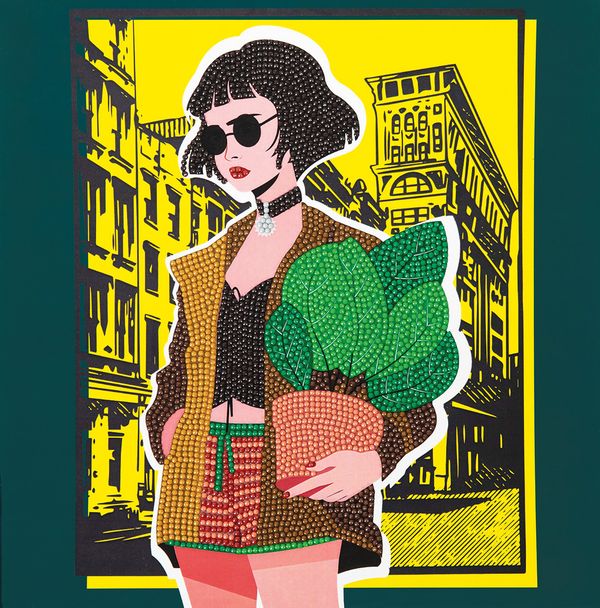 Алмазная (кристальная) мозаика Фрея ALBP-298, постер Девочка с фикусом, 30х30 см