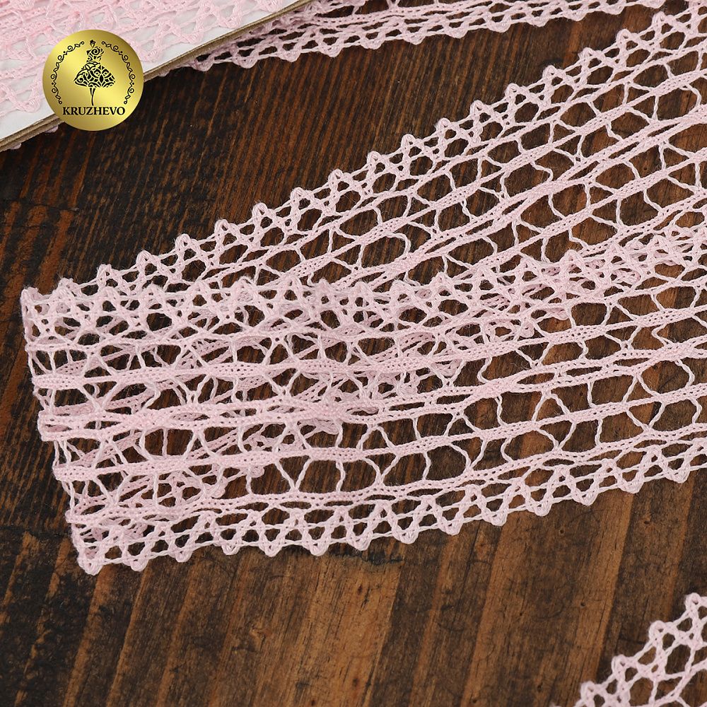 Кружево вязаное (тесьма) 25 мм / 10 метров, D1002, тонкая нить, цв.F133 розовый, Kruzhevo