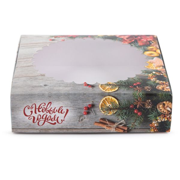 Коробка с окном для печенья 11.5х11.5х3 см, №2 Новогодний аромат, S-Chief CBC-005