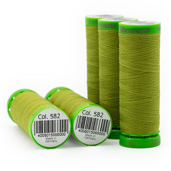 Нитки для тонких тканей Gutermann Extra Fine 150, 200м, 582 зеленая горчица, 5 катушек