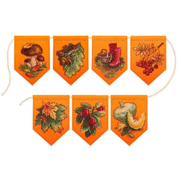 Набор для вышивания нитками МП Студия, на фетре Осенняя гирлянда оранжевая (7 флажков) 13х11см