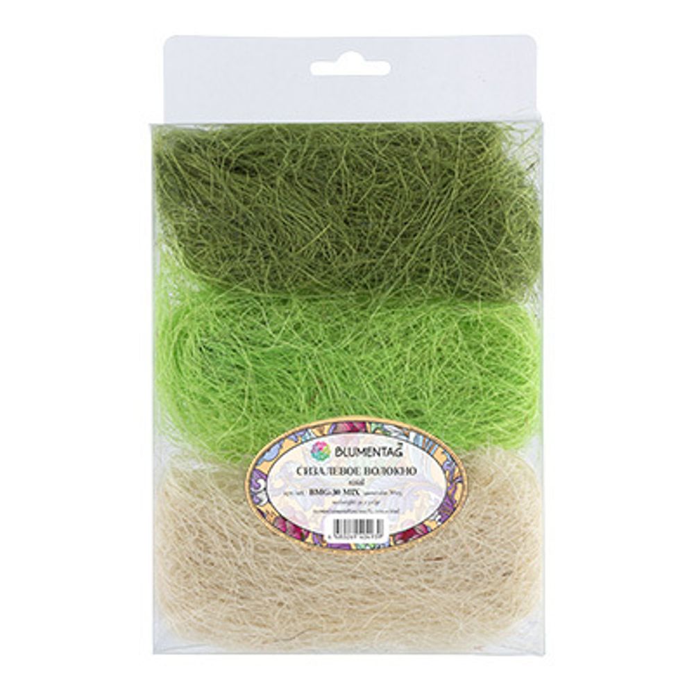 Сизалевое волокно 30 г,±3 г, 05 белый/св. зеленый/т. зеленый, Blumentag BMG-30 MIX