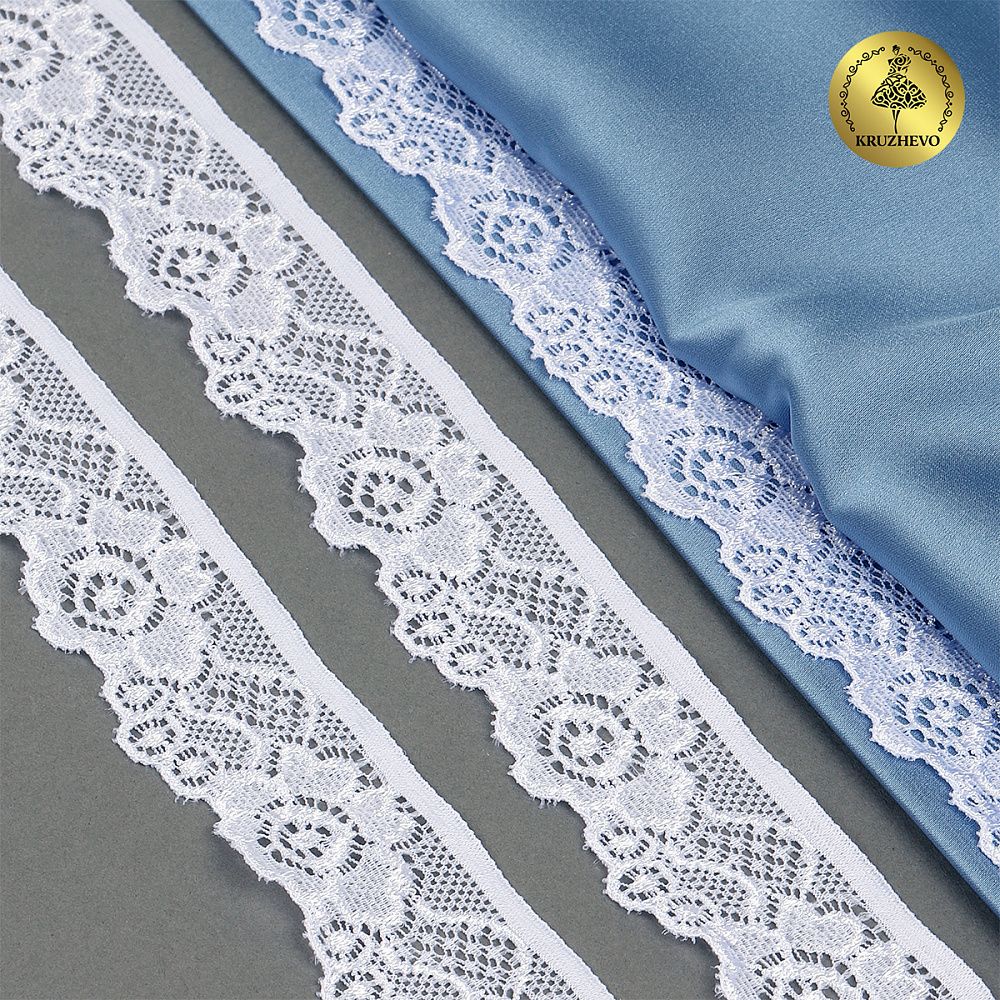 Кружево эластичное (стрейч) 30 мм, TBY.L839, 01 белый, 500м, Kruzhevo