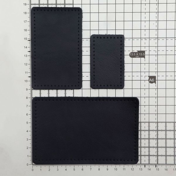 Набор заплаток пришив. из кожи, прямоуг-к 4х6,4см, 6х9,6см, 8х12,7см, с перфорацией, 3 шт (05 темно-синий), 9403