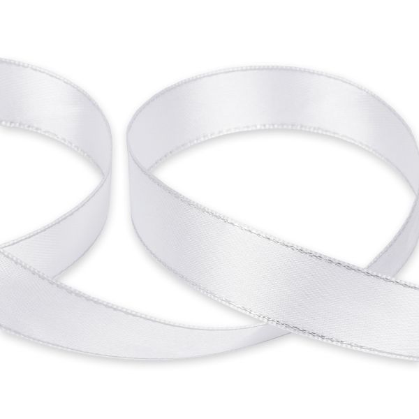 Лента атласная 2-сторонняя с метанитью 20.0 мм / 33±2 метра, 001 белый/серебро, Gamma AL-20M