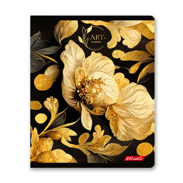 Тетрадь ученическая общая, матовая ламинация + тиснение золотой фольгой, A5+ 48 л. на скобе 65 г/м², белизна 100%, 10 шт, клетка в термоусадочной пленке, 000737 Золотой цветок, Светоч 48ТЕТк-008