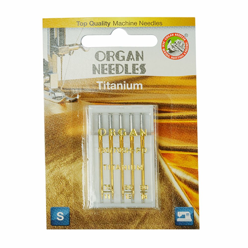 Иглы Organ, титаниум №75-90 для бытовых швейных машин, уп. 5 игл