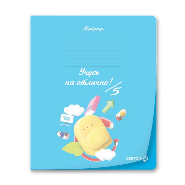Тетрадь ученическая школьная пластик. прозр. обложкой 180 мкм. с трафарет. печатью, цвет.запечат.титул лист A5 24 л. на скобе 65 г/м², белизна 100% 15 шт линия, 01470 Мир знаний, Светоч Т193