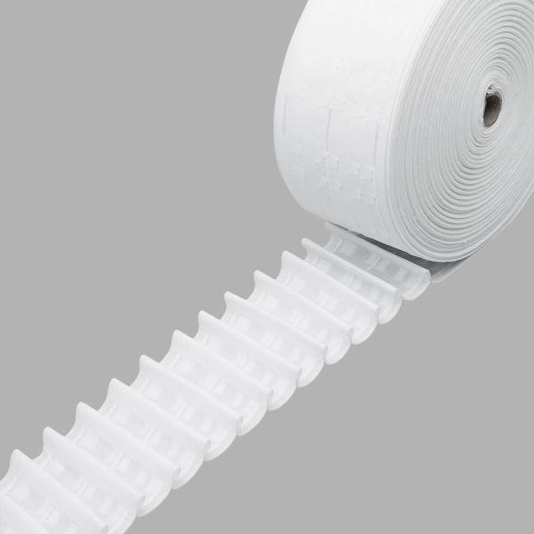 Лента (тесьма) шторная: сборка параллельная (1:2) 80 мм / 50 метров, (5 рядов петель, 3 шнура), белая, 808