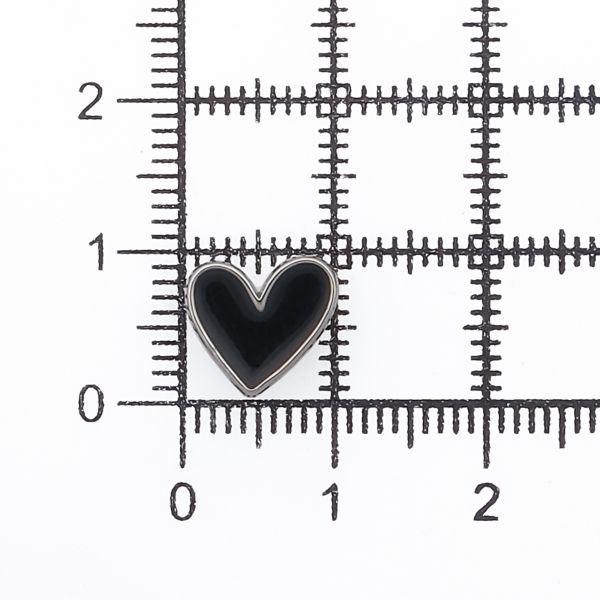 Пуговицы на ножке фигурная Сердце 16L (10мм), металл (Black/S (черный/серебро)), MEs-2012, 36 шт