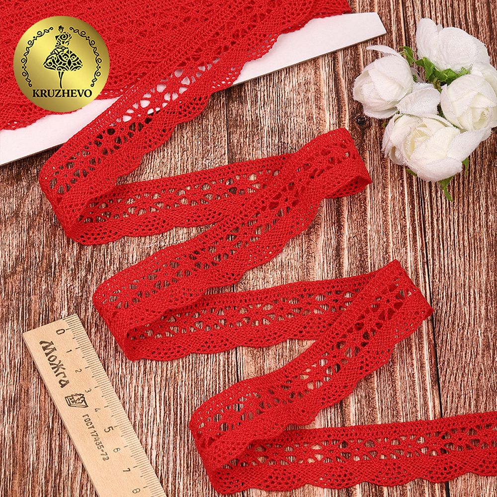 Кружево вязаное (тесьма) 27 мм / 10 метров, хлопок, TBY.1005 цв.F162 красный, Kruzhevo