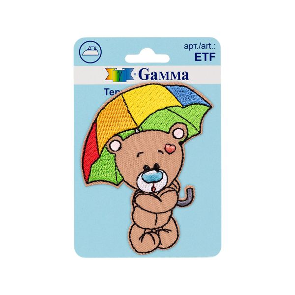 Термоаппликация №04, 1 шт, 02-412 Медвежонок с зонтом 7.2х8.2 см, Gamma ETF