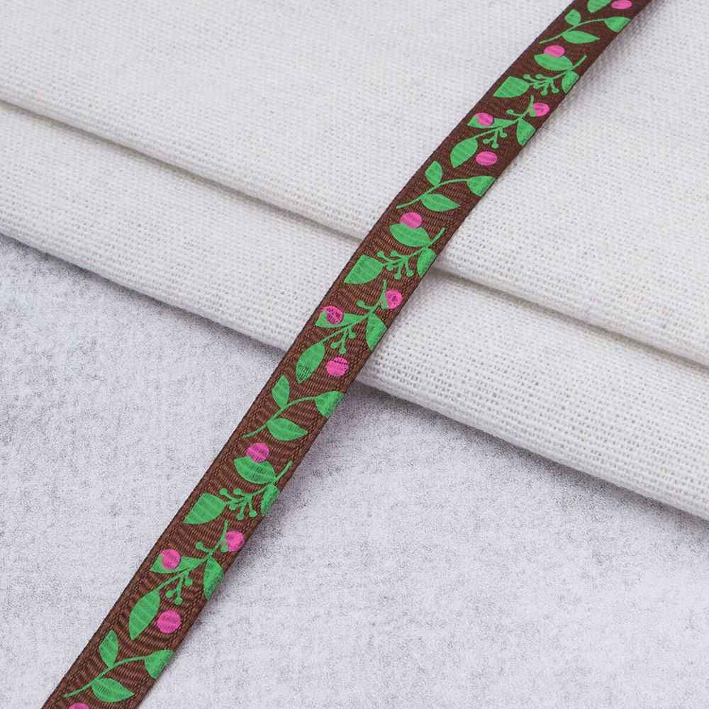 Лента репсовая (в рубчик) с рисунком 10.0 мм / 45.72 метра, ID 10113, цв. корич, 24513