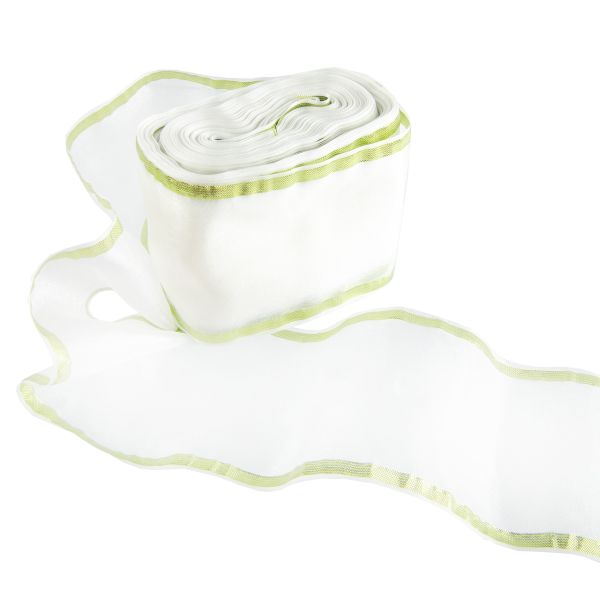 Лента капроновая для бантов 75 мм, / 25 метров, с метал. кромкой, белый/ салатовый, Gamma С 3502 с метал. кромкой