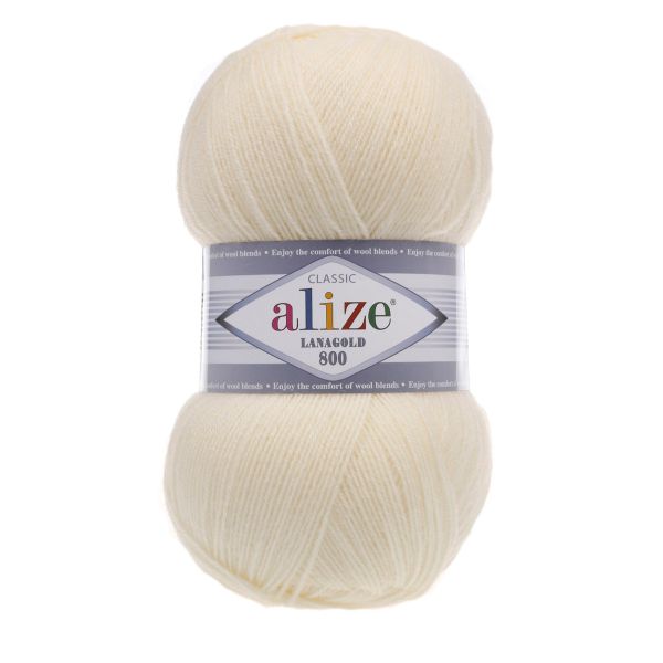 Пряжа Alize (Ализе) Lana Gold 800 / уп.5 мот. по 100 г, 800м, 001 кремовый A