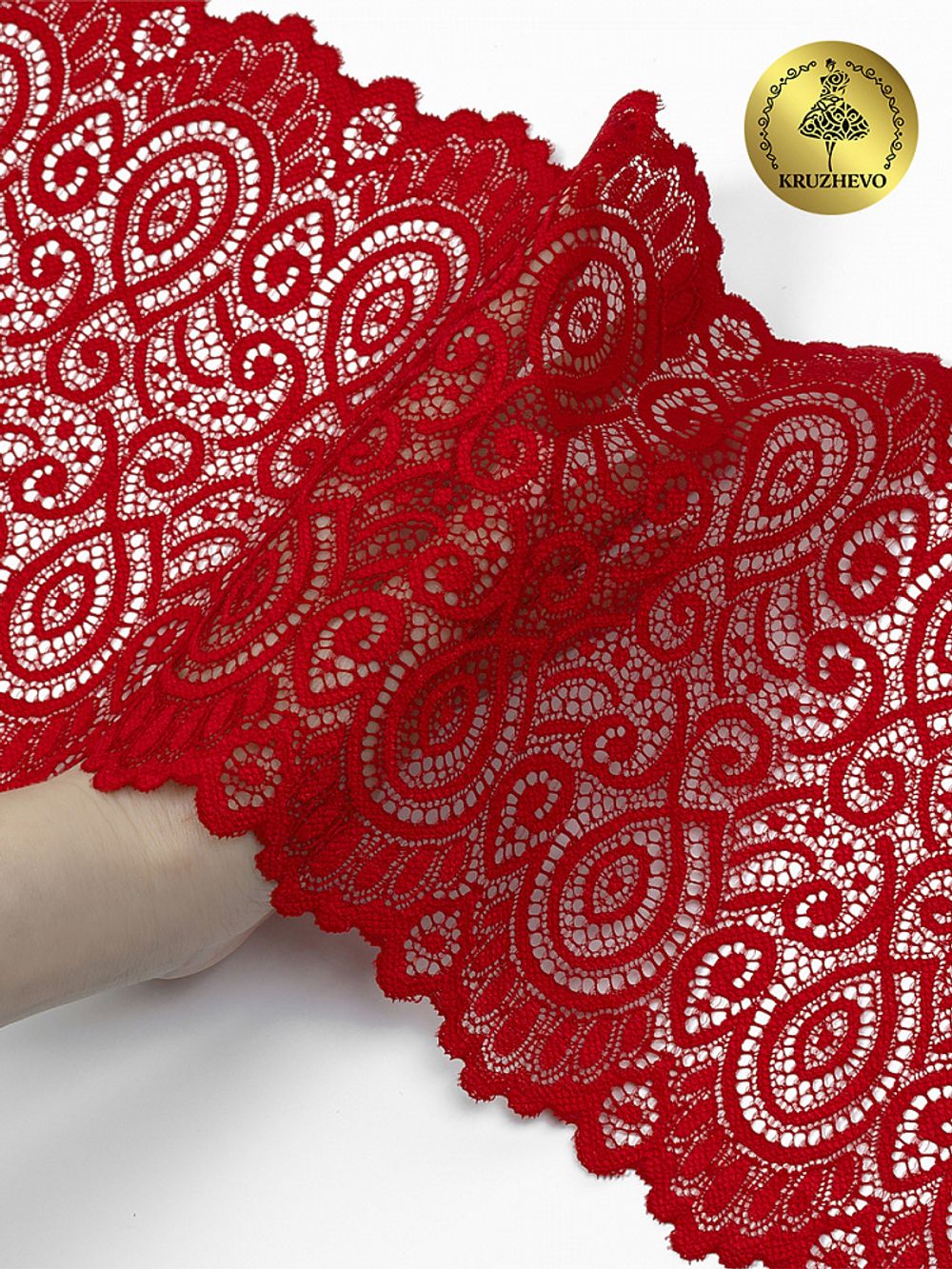 Кружево бельевое эластичное 180 мм / 25 м, 263, цв.100 красный, Kruzhevo