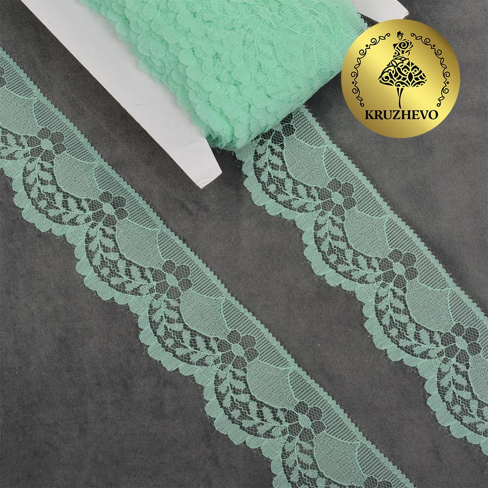Кружево отделочное в стиле "трикотаж" 40 мм, диз. 278, цв.08 мята, уп. 27,4 м