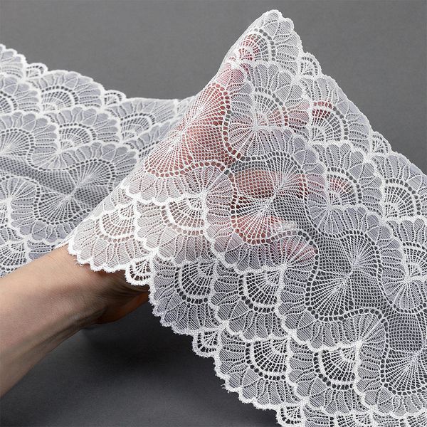 Кружево бельевое эластичное 195 мм / 10 м, цв.01 белый, Kruzhevo