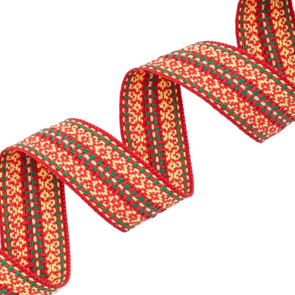 Лента (тесьма) жаккардовая 30.0 мм / 25±1 метров, х/б рис. 9871, красный/желтый/зеленый, С3881Г17