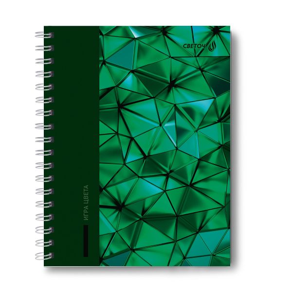 Тетрадь общая с твердой обложкой, глянцевая ламинация A5 96 л. на гребне 65 г/м², белизна 100% 4 шт клетка, 01557 Кристаллы, Светоч Т212