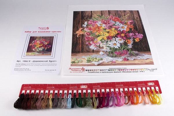 Набор для вышивания нитками Матренин Посад, Деревенский букет 41х41 см