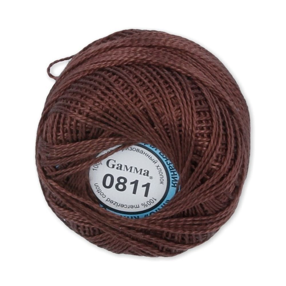 Пряжа нитки Ирис / уп.10 мот. по 10г, 82м, 0811 т.коричневый, Gamma