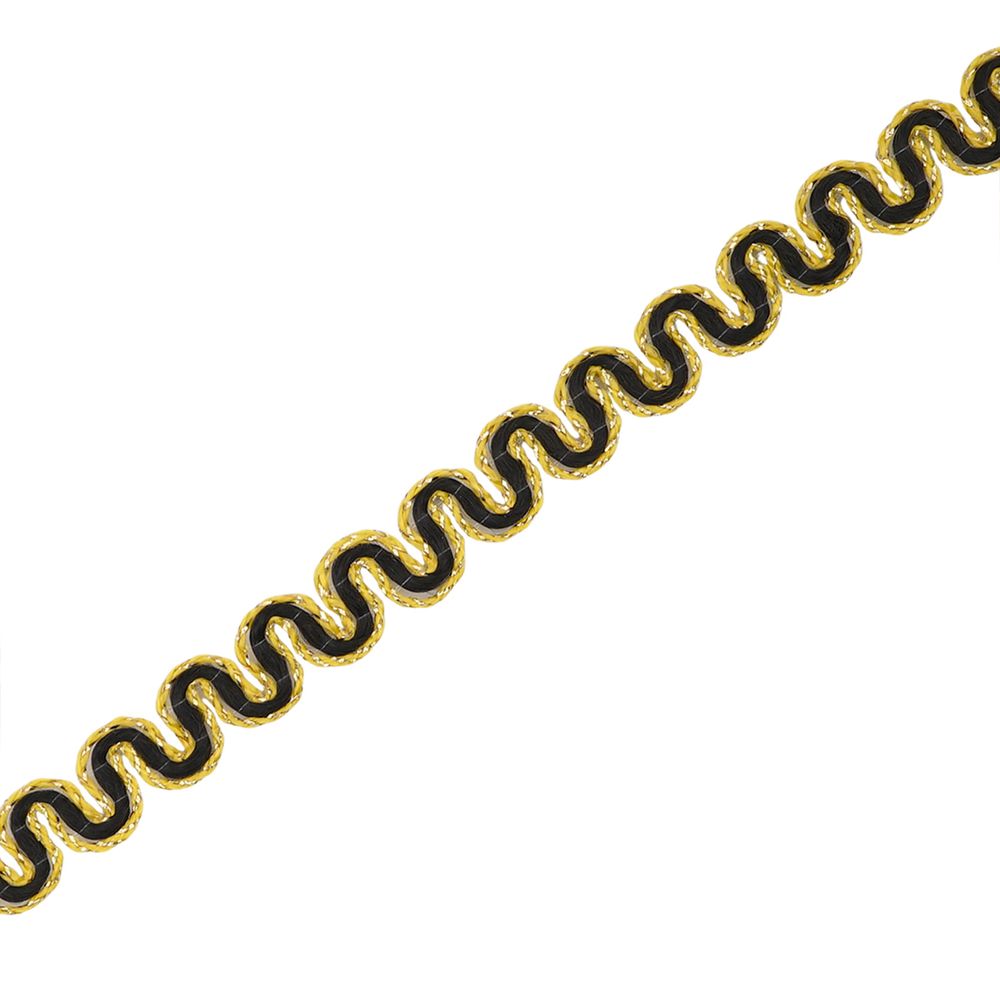 Тесьма отделочная змейка 10 мм / 10 метров, вязаная, рис.9404, черный/золото, С3794Г17