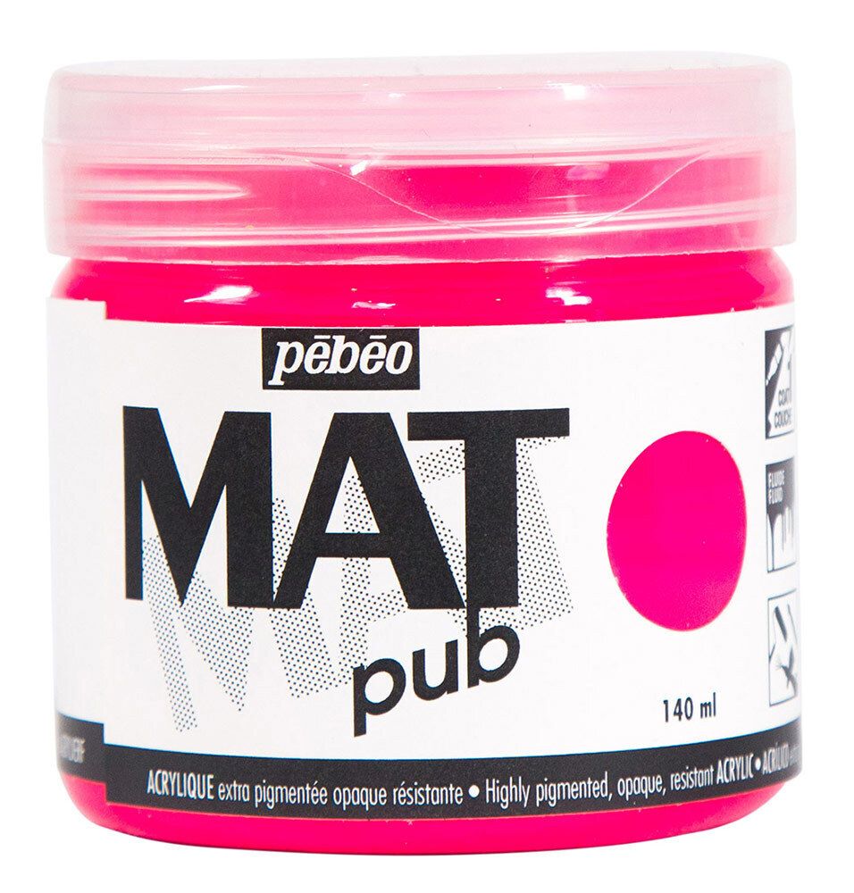 Краска акриловая экстра матовая Mat Pub 3, 140 мл, 256028 розовый флуоресцентный, Pebeo