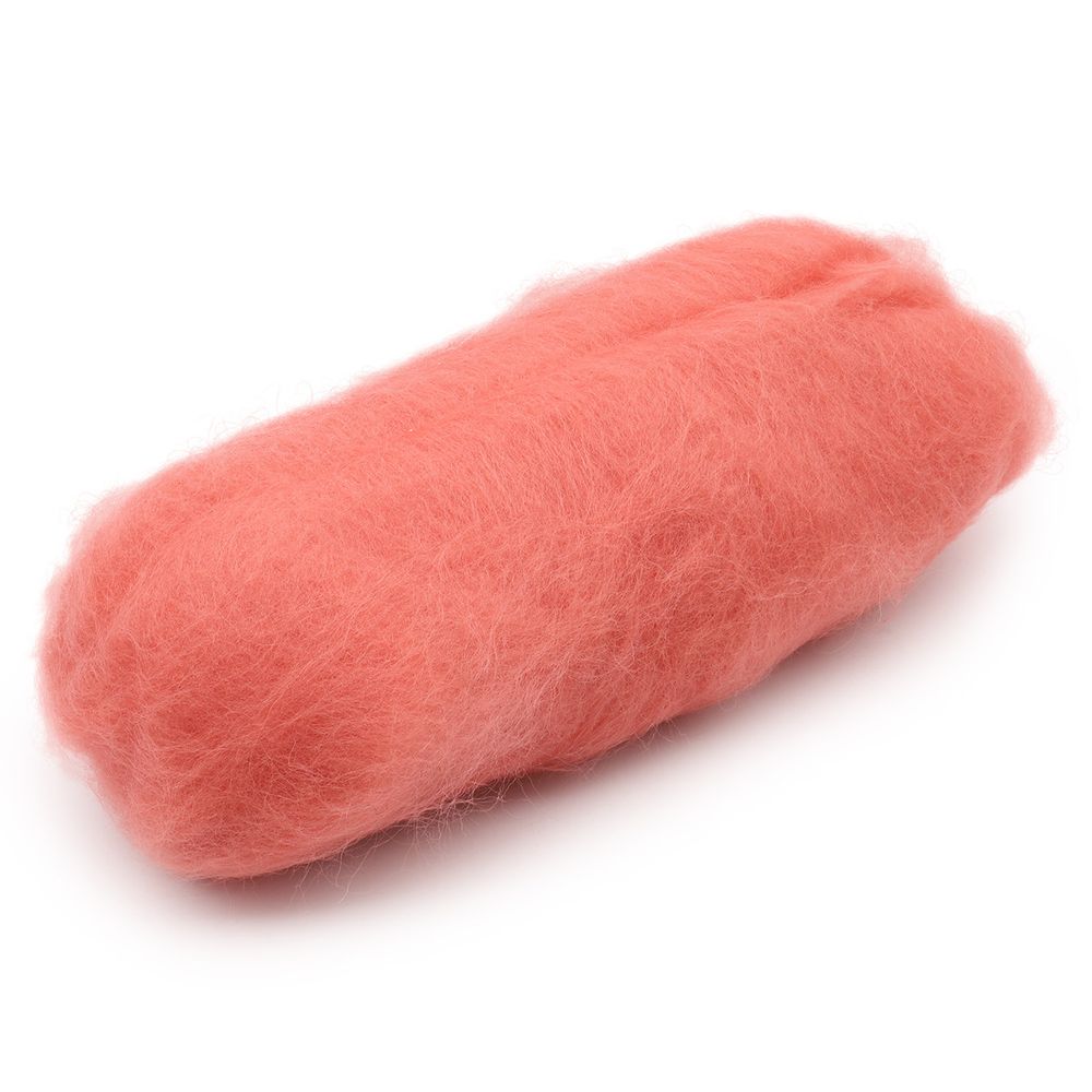 Шерсть для валяния Кардочес 100% п/тонк.шерсть, 100 гр. Камтекс (126 коралл яркий)