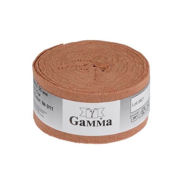 Косая бейка трикотажная 35 мм / 5 шт по 5 метров, (рибана), 011 св.какао, Gamma