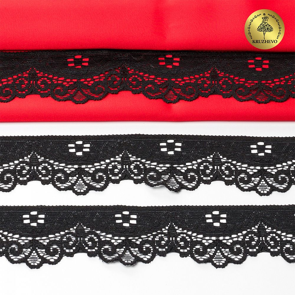 Кружево эластичное (стрейч) 30 мм / 5 метра, TBY.8029, цв.02 черный, Kruzhevo