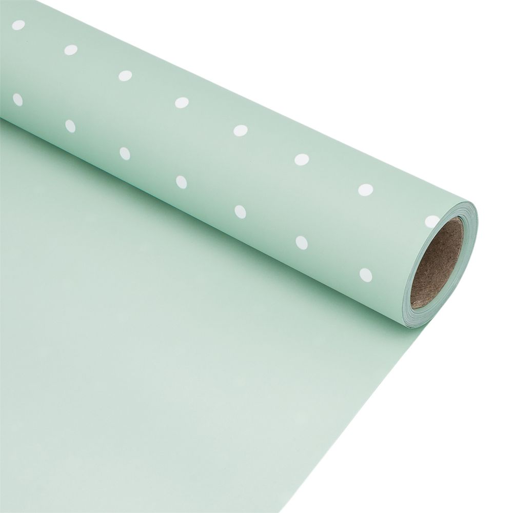 Пленка упаковочная для цветов и подарков Точки, 65 мкр, 58см / 10м ± 5% (VH2551 пастельно-зеленый с белыми точками)
