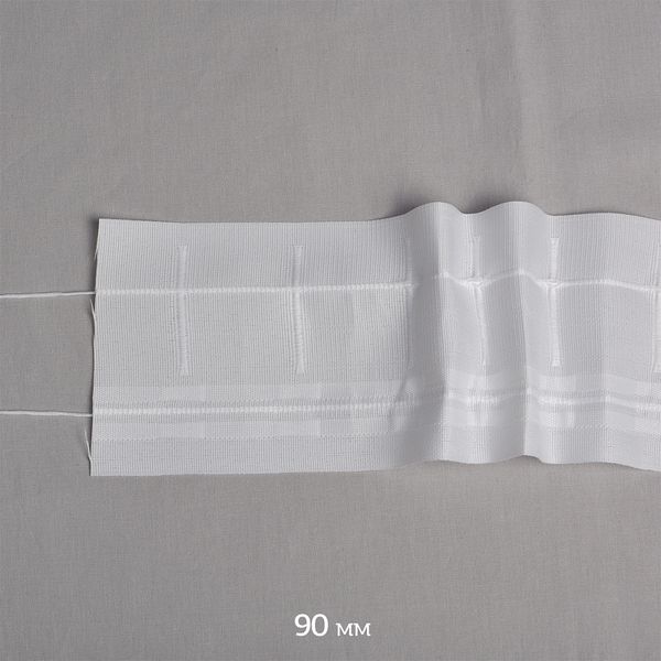 Лента (тесьма) шторная: сборка карандаш (1:3) 90 мм / 50 метров, Caron, цв.белый