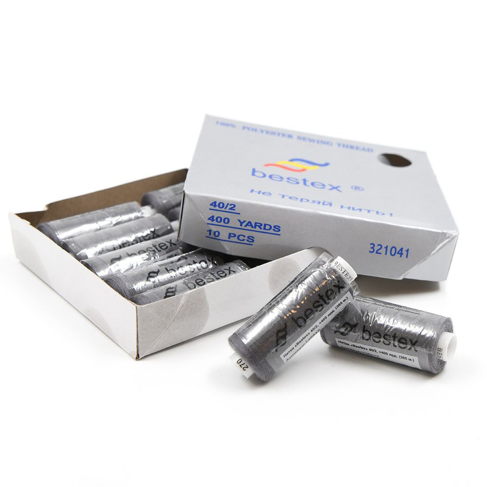 Нитки швейные бытовые Bestex 40/2, 365 м (400 ярд) / 10 кат., 270 морозный серый