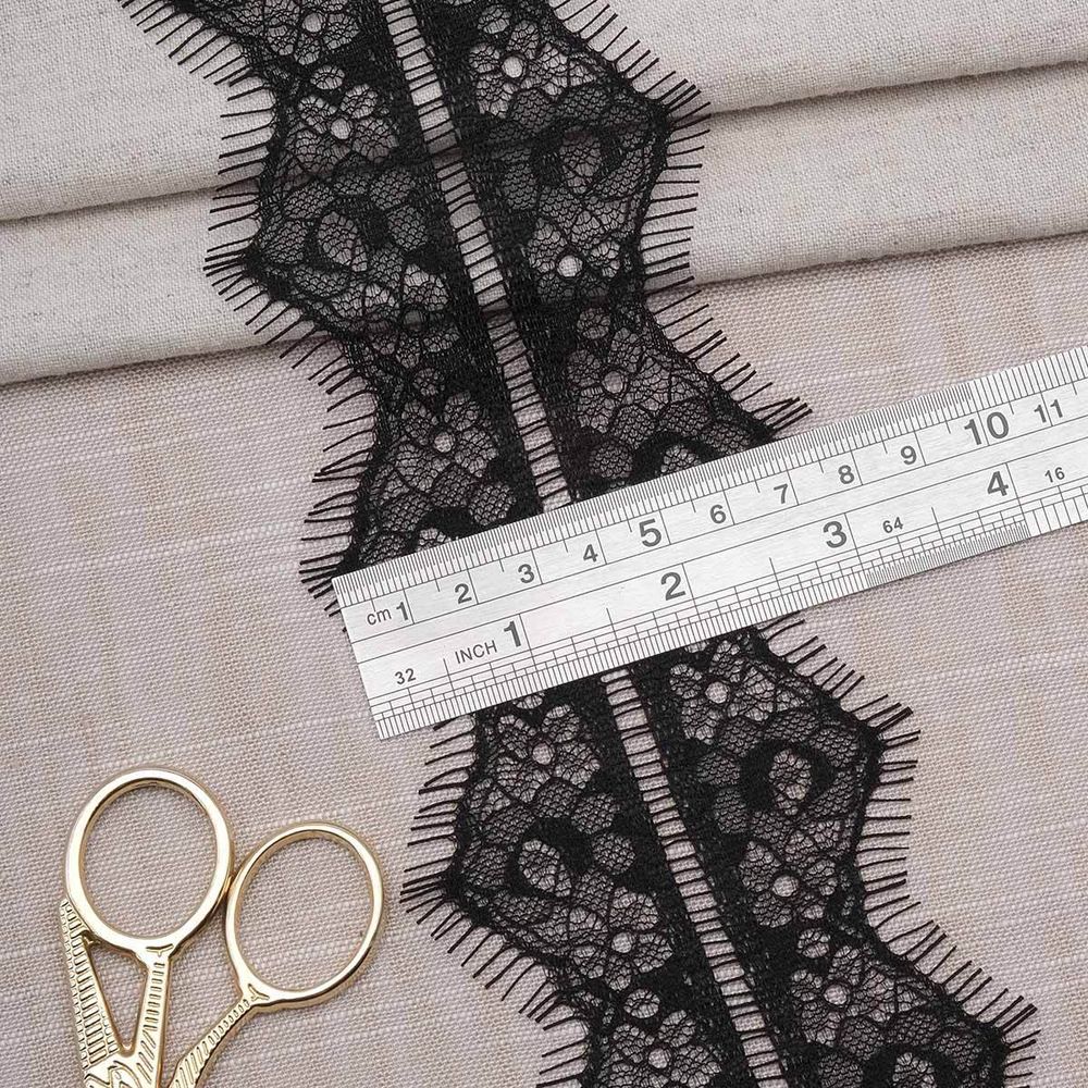 Кружево шантильи (реснички) на сетке 82 мм / 30 метров, черный, 3AR1278