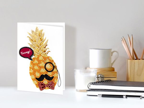 Алмазная (кристальная) мозаика Фрея, открытка Ананас, бонжур!, 14.8х10.5 см