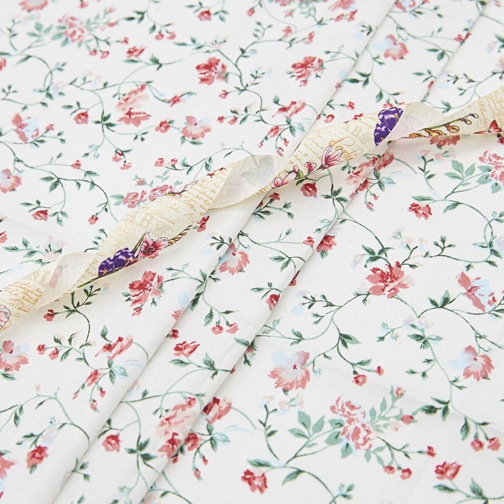 Ткань для рукоделия в наборе х/б с лентой 48х50см+1,5м (25673/25289 белый) 29433