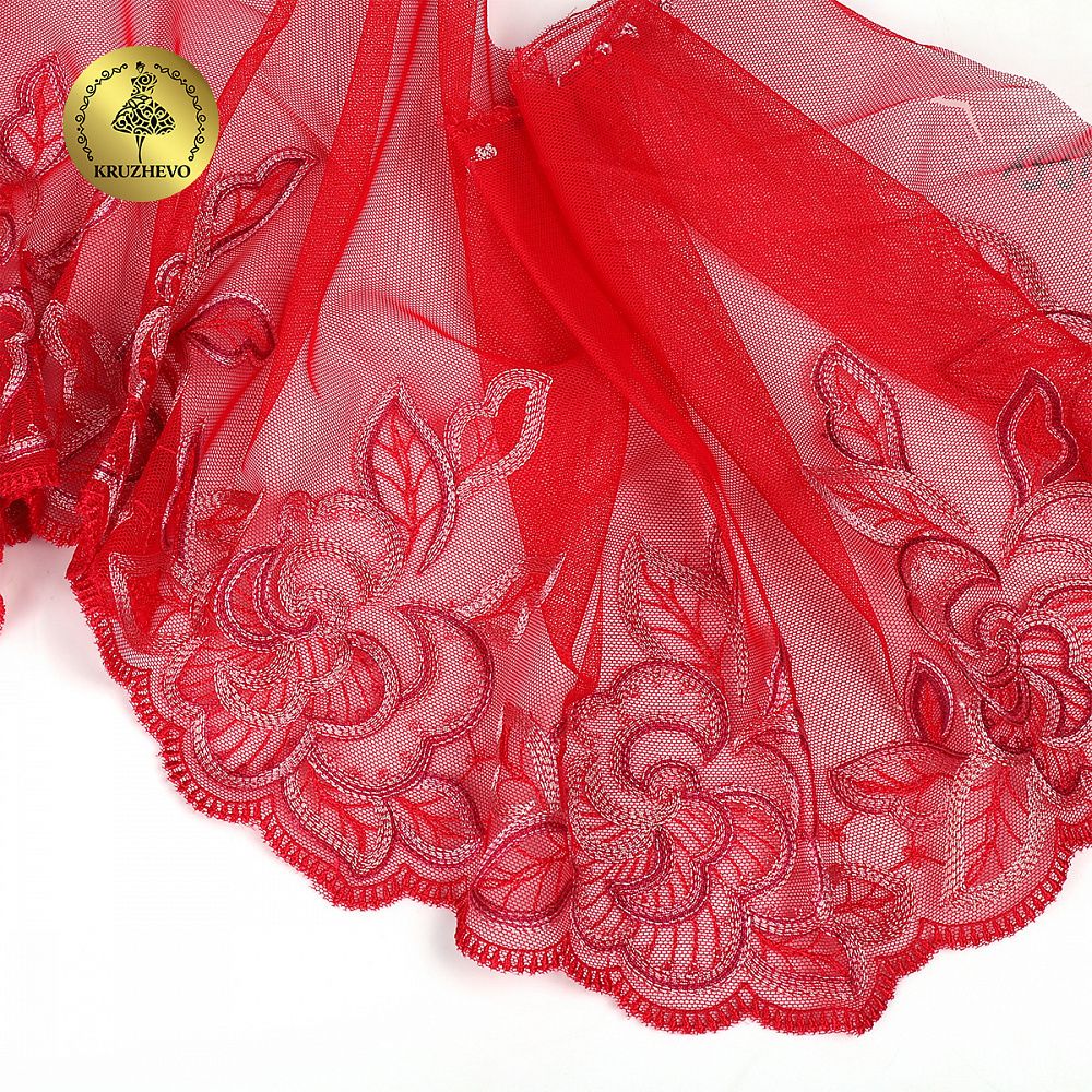 Кружево на сетке (вышитое) 240мм цв.бордо, правая, 6,2м, Kruzhevo