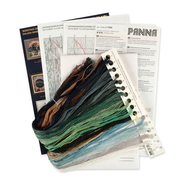 Набор для вышивания нитками Panna, Золотая серия, Трицератопс, 30х22 см