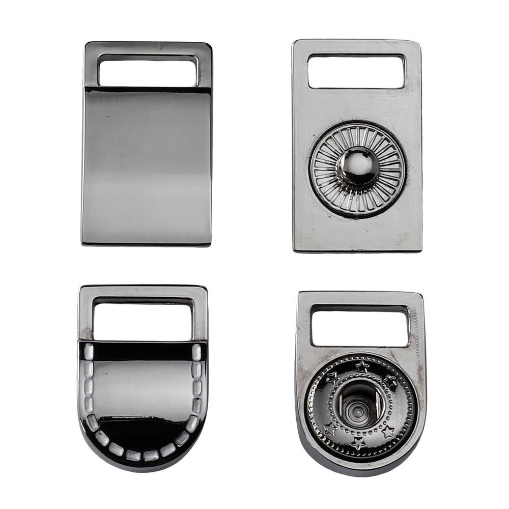 Застежка декоративная с кнопкой 10.5 мм чер.никель / цв. белый отстрочка мет, 4 шт