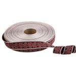 Лента (тесьма) жаккардовая 18.0 мм / 25 метров, Орнамент для северных народов, рис 9594 белый/черный/красный (№2), Gamma С3771