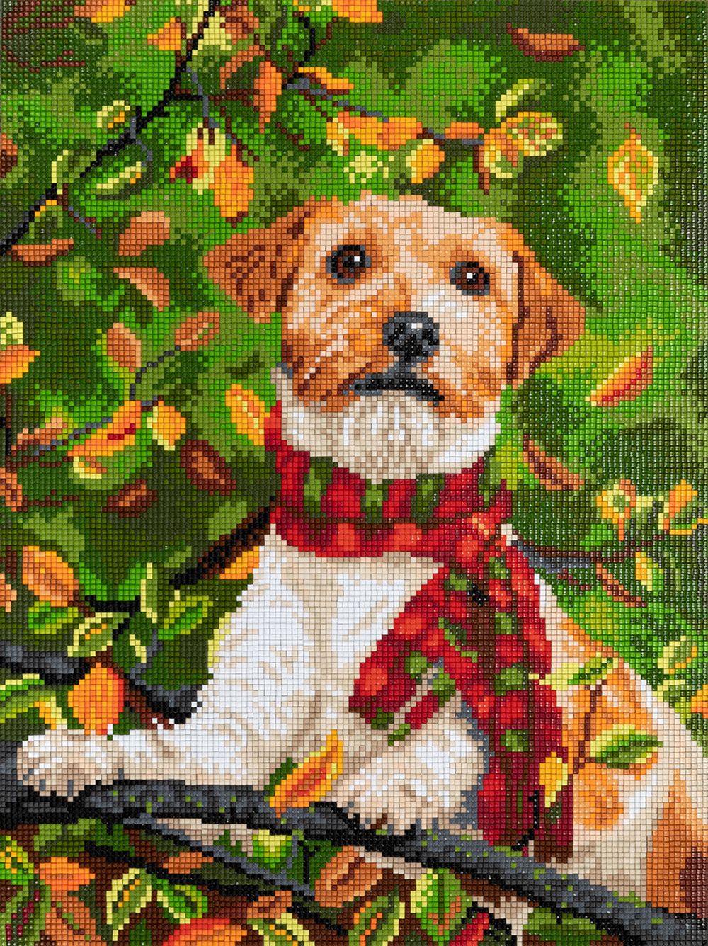 Алмазная (кристальная) мозаика Фрея ALPD-133, на подрамнике Осенний щеночек, 30х40 см