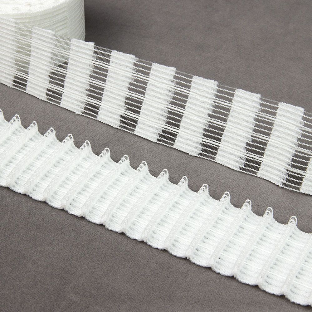 Лента (тесьма) шторная: сборка параллельная (1:2) 50 мм / 50 метров, (3 шнура) для велкро, белый, С01/50