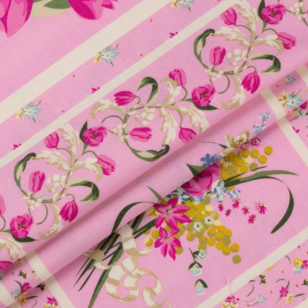 Ткань для пэчворка Peppy Весенний этюд, рулон 112 см / 5 метров, ВЭ-03 Панель розовый, Peppy