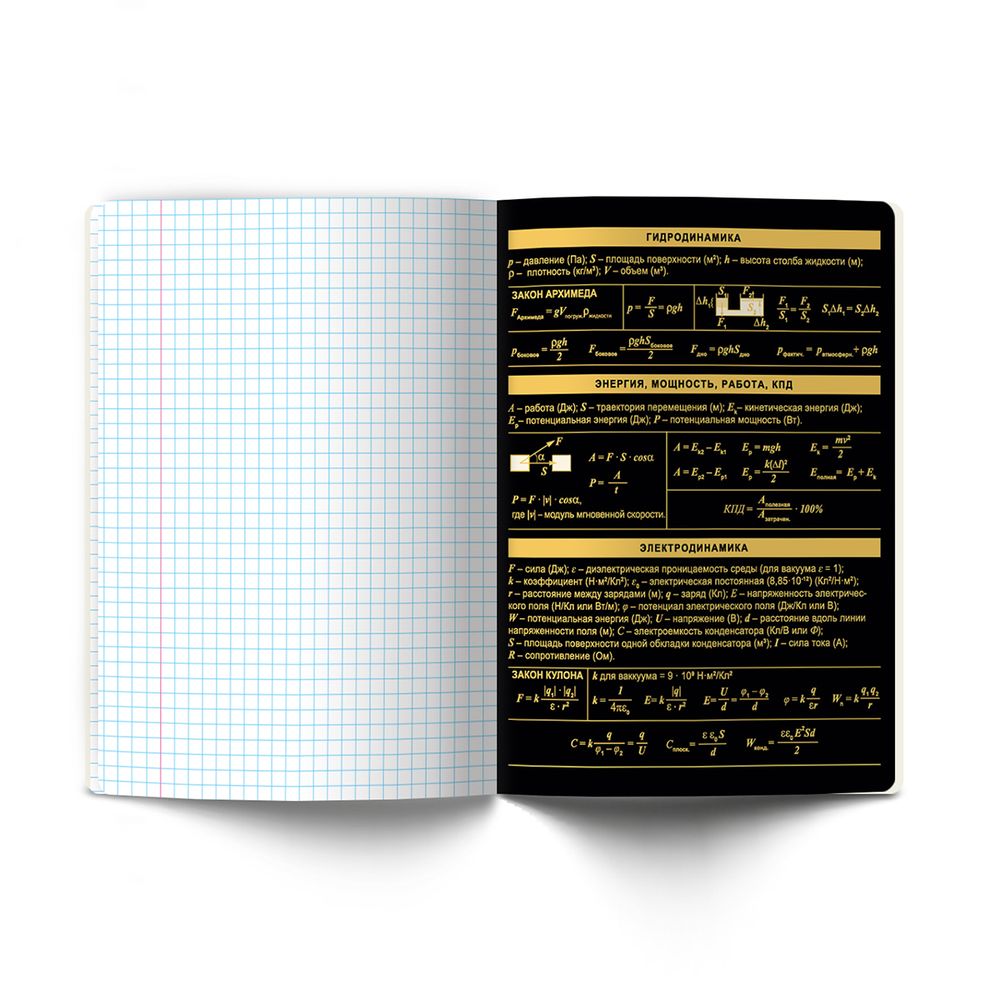 Тетрадь со справочным материалом Золотая коллекция, тиснение золотой фольгой, A5+ 48 л. на скобе 65 г/м², белизна 100 %, 10 шт, клетка, 01330 Золотая коллекция Физика, Светоч Т145