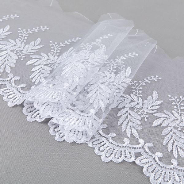 Кружево на сетке 190 мм / 10 м, белый, Gamma GKM-1902